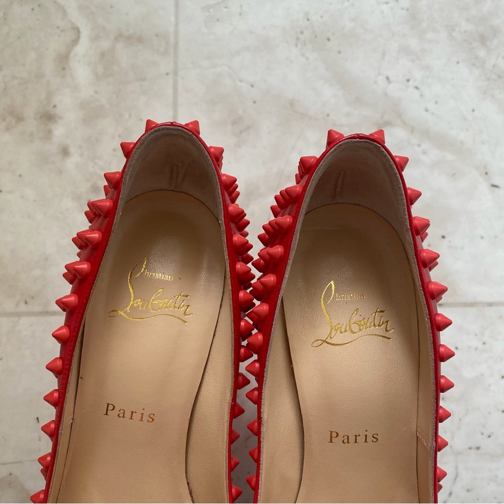 Christian Louboutin Pigalle Spikes 120 Pointed Toe Red Leather Pumps Heels 6.5 - Picture 10 of 14